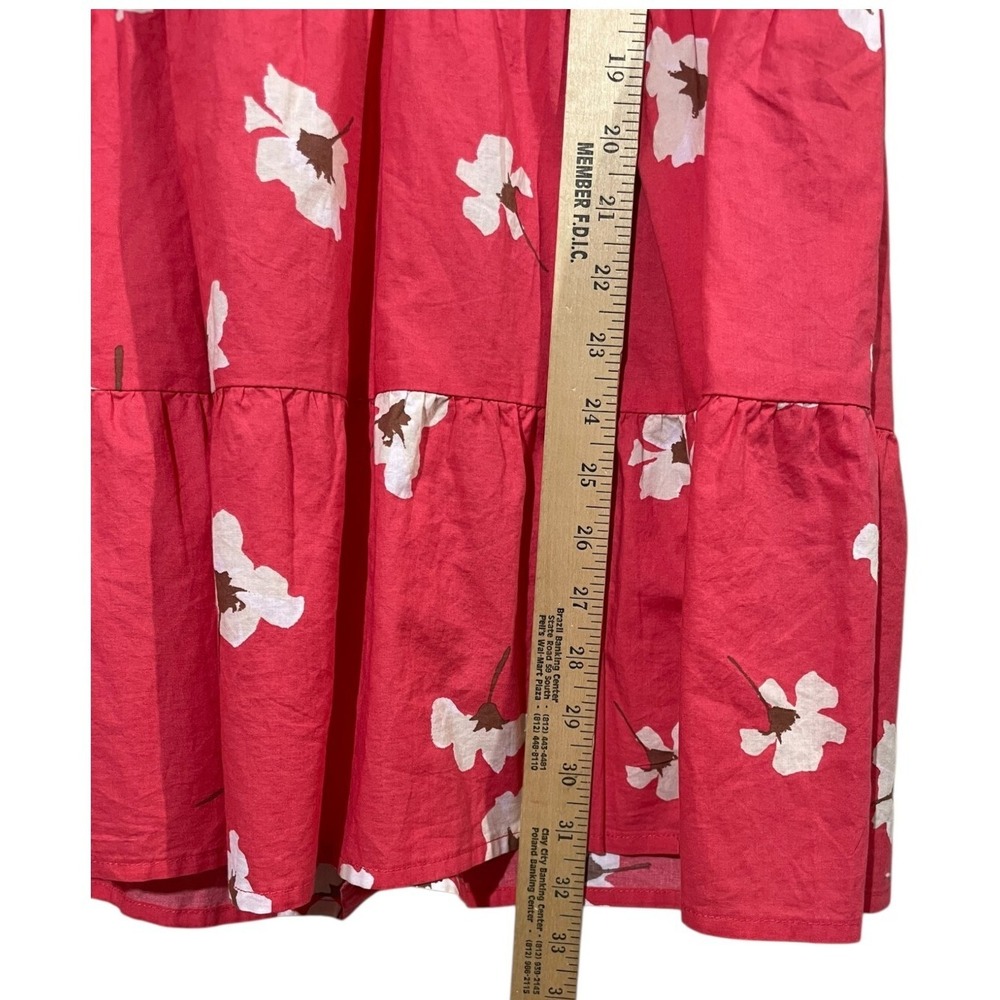 Universal Thread Puff Sleeve Floral Tiered Babydoll Dress Sz L Coral Beach Boho - Picture 13 of 14